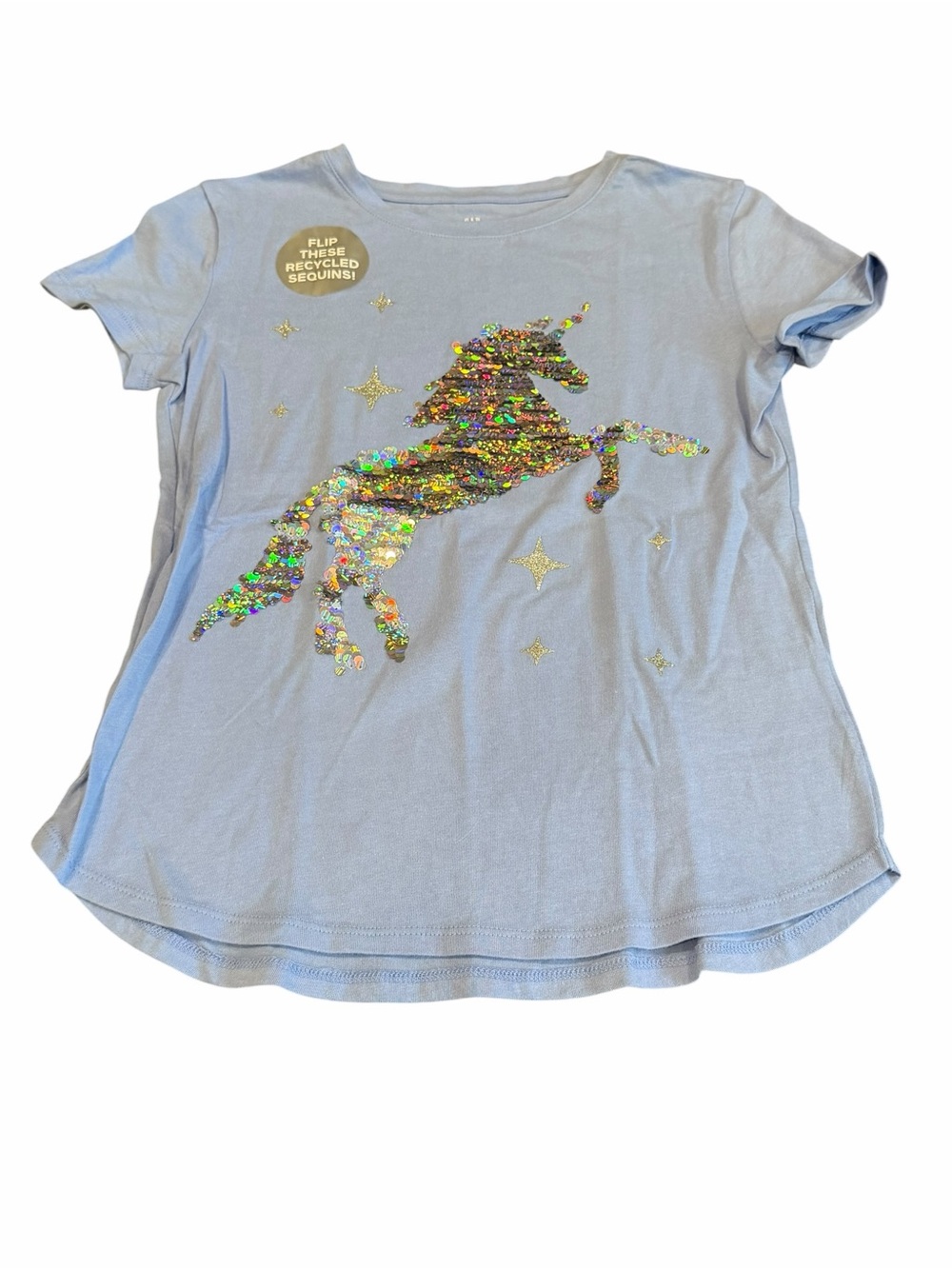 NWT, GAP, Light Blue Girls Sequin Unicorn Tee, Size 8